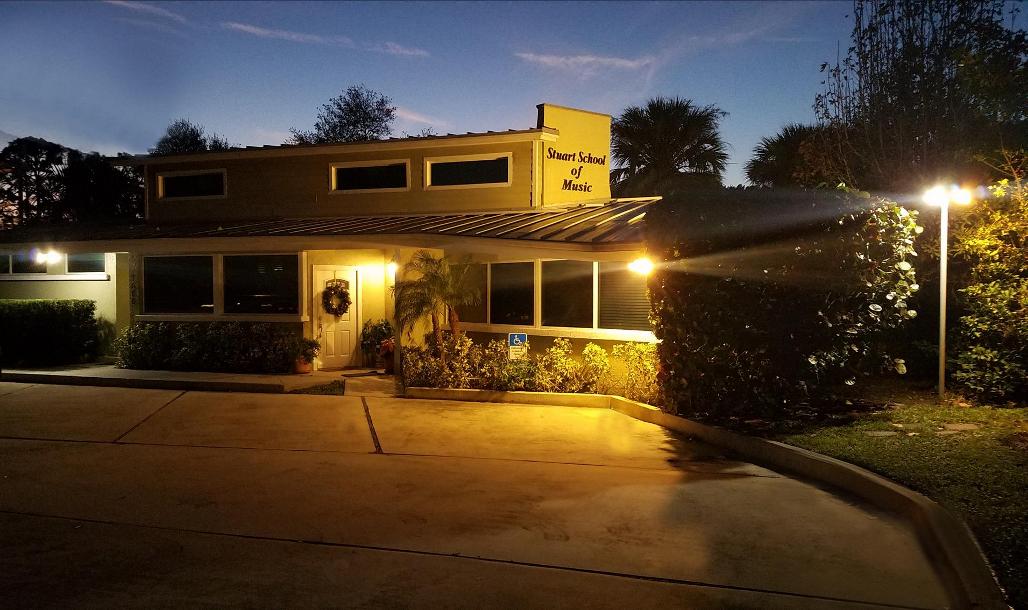 Stuart School of Music at night